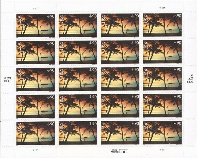 US Stamp - 2007 90c Hagatna Bay, Guam - 20 Stamp Sheet - Scott #C143