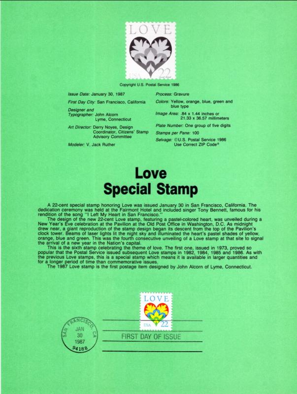 US SP762 Love 2248 Souvenir Page FDC