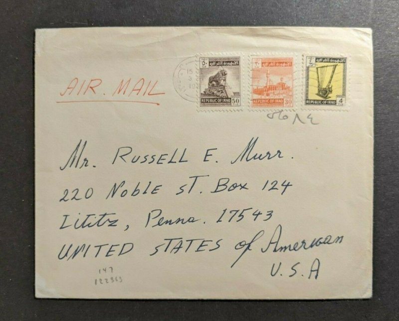 1963 Iraq Airmail Cover to Pennsylvania USA 