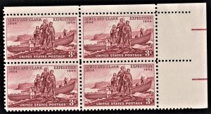 US 1063 MNH VF 3 Cent Lewis and Clark Expedition 1804 Block of 4