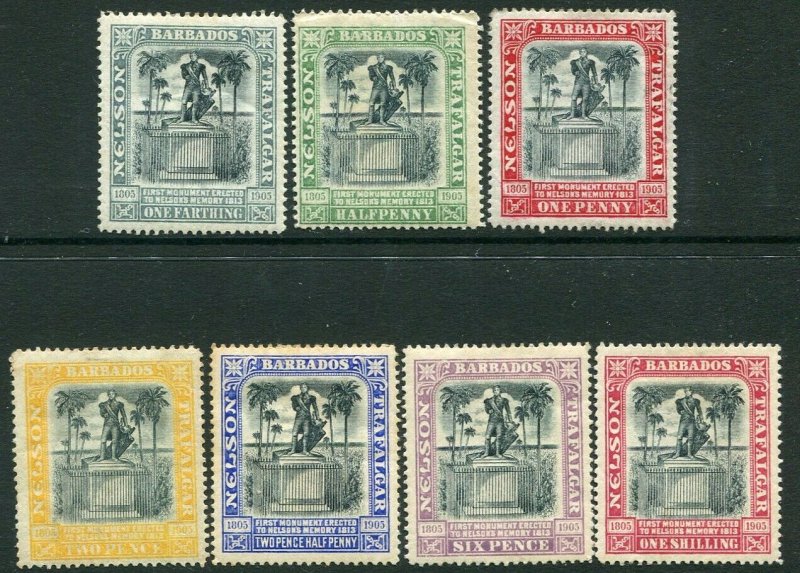 BARBADOS-1906 Nelson Centenary Set Sg 145-151 AVERAGE MOUNTED MINT V33814