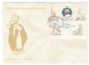 Poland 1987 FDC Stamps Souvenir Sheet Scott 2807 Visit of Pope John Paul II