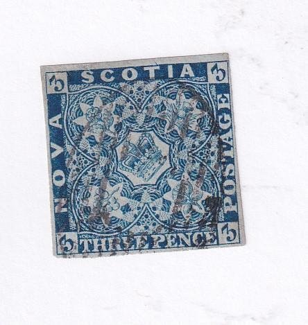 NOVA SCOTIA # 3 VF-FAINT SPOON CANCEL 3p PENCE ISSUE CAT VALUE $400 