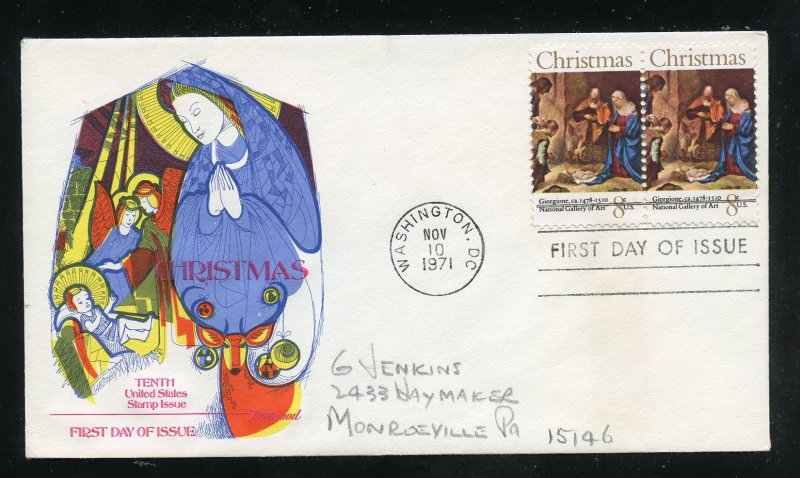 US 1444 Christmas Issue 1971 - Shepherds ADDR Fleetwood cachet FDC