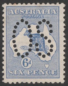 AUSTRALIA 1913 Kangaroo 6d perf large OS. MNH **. ACSC 17A cat $1000.