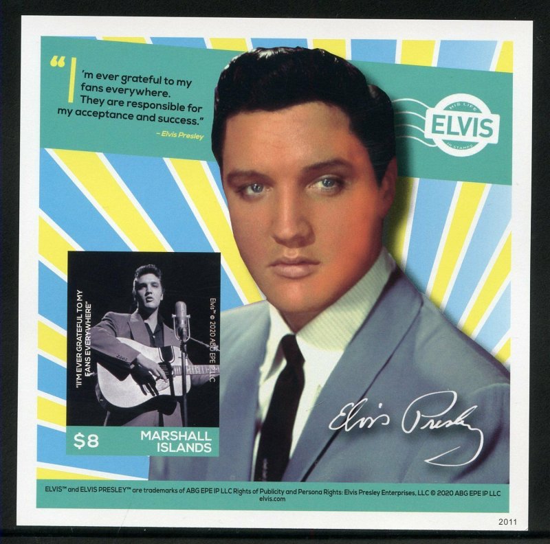 MARSHALL ISLANDS 2020  ELVIS PRESLEY IMPERFORATE SET OF FOUR  S/SHEETS MINT NH