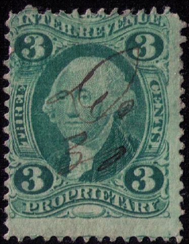 US Sc #R18 Proprietary 3c Green Old Paper Fine