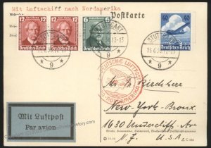 Germany 1936 Hindenburg Zeppelin Mi22 3rd NAF Cover Beuerle Estate 112492