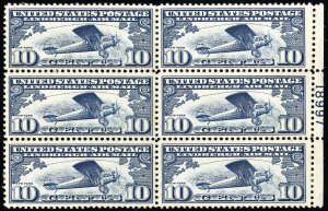 US Stamps # C10 Airmail MNH XF Plate Block Of 6