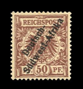 German Colonies, German South West Africa #6 Cat$210, 1897 50pf red brown, hi...