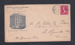 USA 1897 ILLUSTRATED 'FARMERS BANK' CORNER CARD COVER FREMONT NEBRASKA TO CANADA