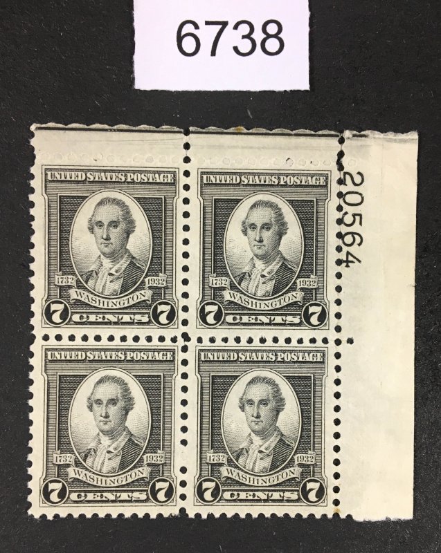 MOMEN: US STAMPS # 712 MINT OG NH PLATE BLOCK LOT #L 6738