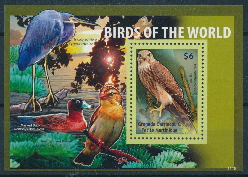 [108775] Gren. Carriacou & Petite Martinique 2011 Birds Falcon Merlin Sheet MNH