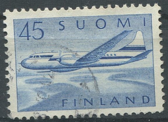 Finland Sc#C7 Used, 45m bl, Aircraft Convair 440 over Lake Landscape (1959)