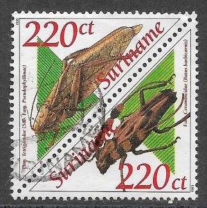 Suriname # 953a - Bush Cricket & Batus barbicornis - pair - used.....{BLW30}