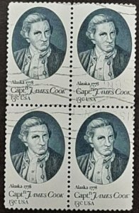 US Scott 1732; used 13c Capt, Cook from 1978; block of 4; VF centering