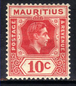 Mauritius 1938 - 49 KGV1 10ct Rose Red SG 256  MM ( B1184 )
