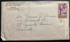 1941 Belize British Honduras St Johns College cover To Quebec Canada W Letter 