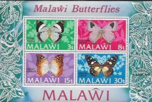 Malawi  MNH #202a  Miniature Sheet of 4 beautiful Butterflies.