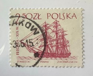 Poland 1964 Scott 1211 used - 2.50 Zł,  sailboats,  Frigate