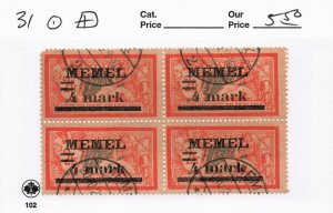 MEMEL LITHUANIA SCOTT 31   USED  BLOCK OF 4