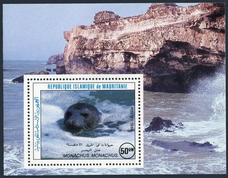 Mauritania 601, MNH. Michel 875 Bl.63. Monk seal Monachus, 1986
