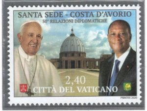 VATICAN CITY 2020 Diplomatic Relations with Ivory Coast; Scott 1746; MNH