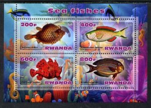 RWANDA - 2013 - Sea Fish #2 - Perf 4v Sheet - MNH - Private Issue