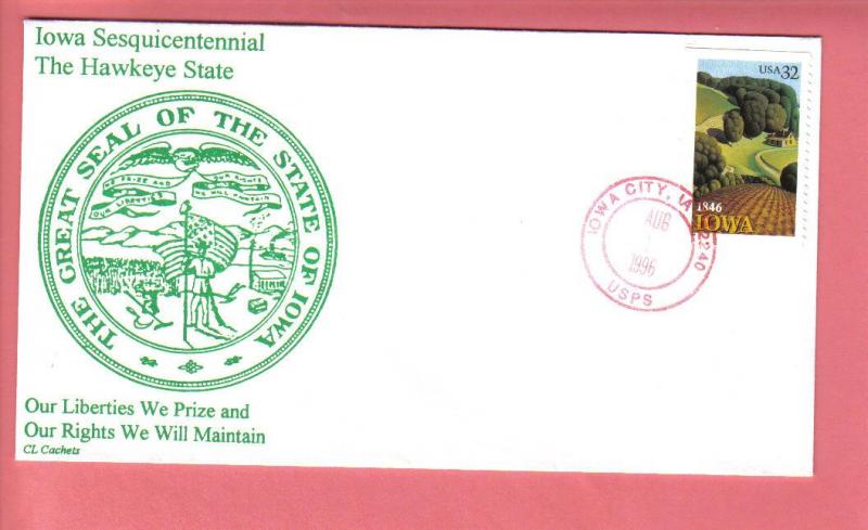 #3088 Iowa Statehood UO Iowa City cxl CL CACHET