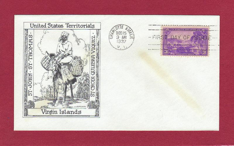 1937 3c THE VIRGIN ISLANDS #802-P52, FDC, Hist. Arts/Pickett