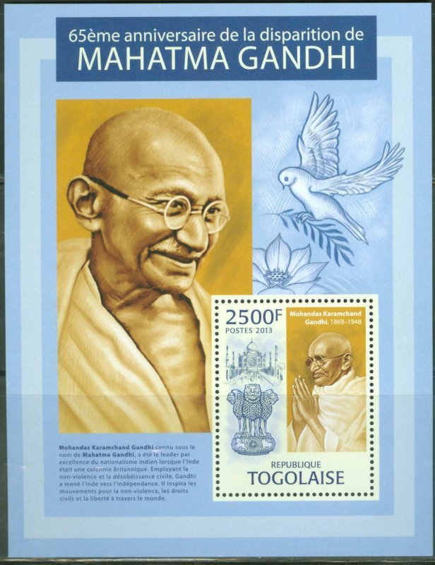 TOGO 2013 MAHATMA GANDHI 65TH MEMORIAL ANNIVERSARY  SOUVENIR SHEET