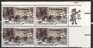 US #1703 MNH Zip Code Block. Winter Scene - Christmas, Ice Hockey