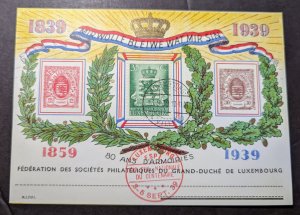 1939 Luxembourg Postcard Cover 80 Years Of Coat Of Arms Philatelic Society