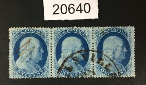 MOMEN: US STAMPS # 24 STRIP OF 3 USED POS.55-57R8 LOT # 20640
