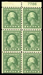 US #424d SUPERB mint never hinged booklet pane, tough to find well centered, ...
