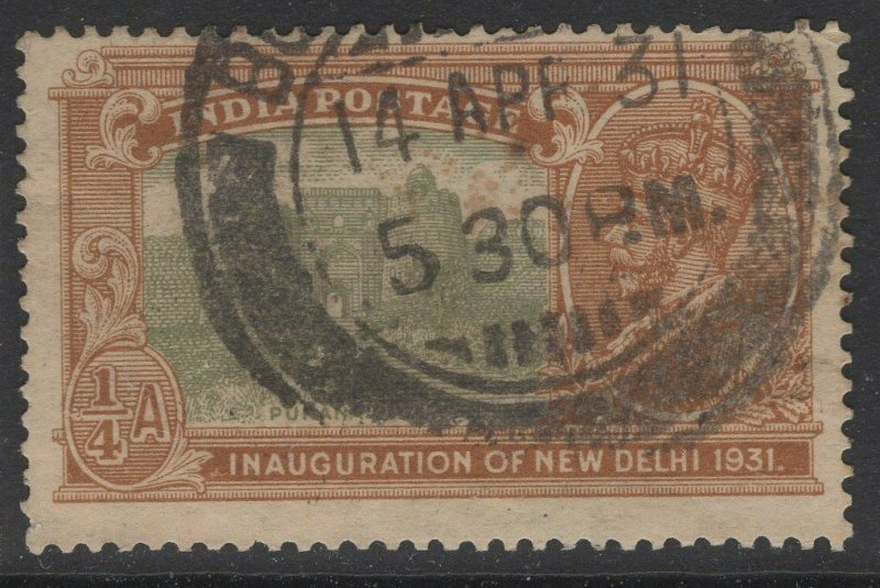 INDIA SG226w 1931 ¼a OLIVE-GREEN & OLIVE-BROWN WMK STARS POINTING LEFT USED