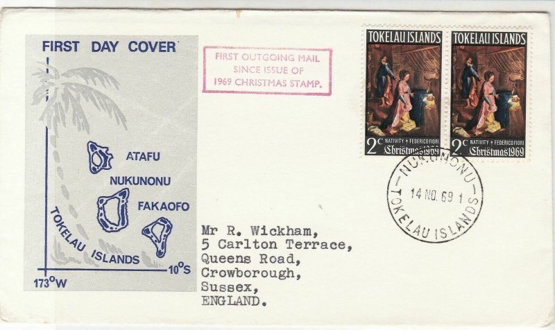 Tokelau Islands 1969 1st outgoing Mail Slogan Xmas Stamps FDC Cover Ref 28558 