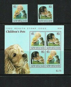 New Zealand: 1993 Children's Health, Children's Pets, MNH set + M/Sheet