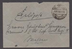 **Germany Stampless Cover, Wittenberg WWI Feldpost, 8/3/1918