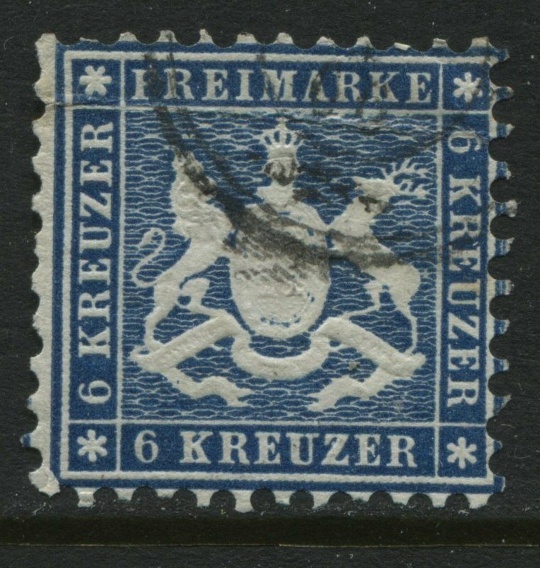 Wurttemburg 1863 6 kreuzers blue used