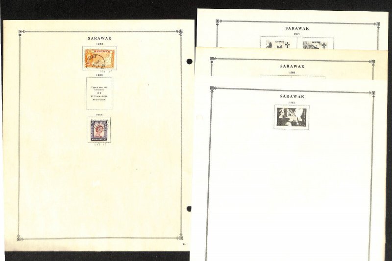 Sarawak Stamp Collection on 9 Scott International Pages, 1871-1971
