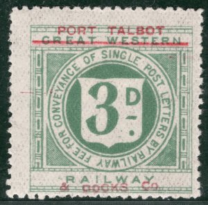GB Wales (GWR) RAILWAY KGV Letter Stamp 3d *PORT TALBOT & DOCKS* Mint MM WHITE8 