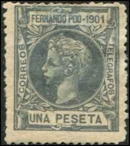 Fernando Po SC# 98 Alphonso VIII  1Peseta MH thin SCV $67.50