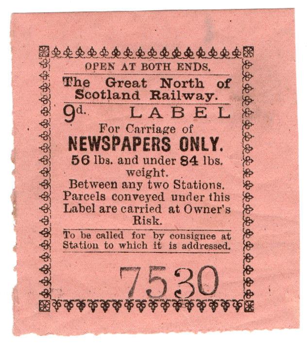 (I.B) Great North of Scotland Railway : Newspaper Parcel 9d