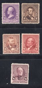 MOMEN: US STAMPS #221-225 MINT OG VLH LOT #79566*