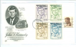 US 1287 1967 John F. Kennedy FDC; block of 4, artcraft cachet.  Guatemala Kennedy stamps (4) in addition to 1287.