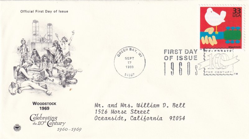 1999, Honoring Woodstock-1969, PCS, FDC (E14919)