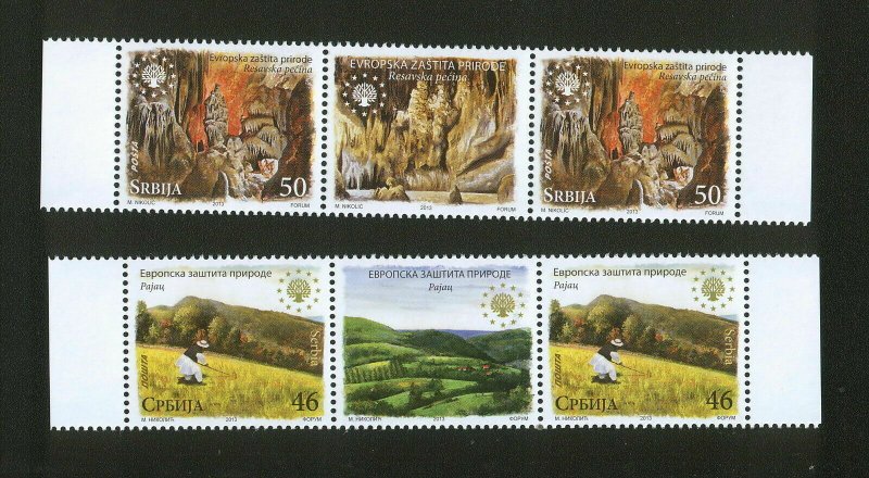 SERBIA-MNH-STRIP-EUROPEAN NATURE PROTECTION-RESAVSKA CAVE,MOWING ON RAJAC-2013