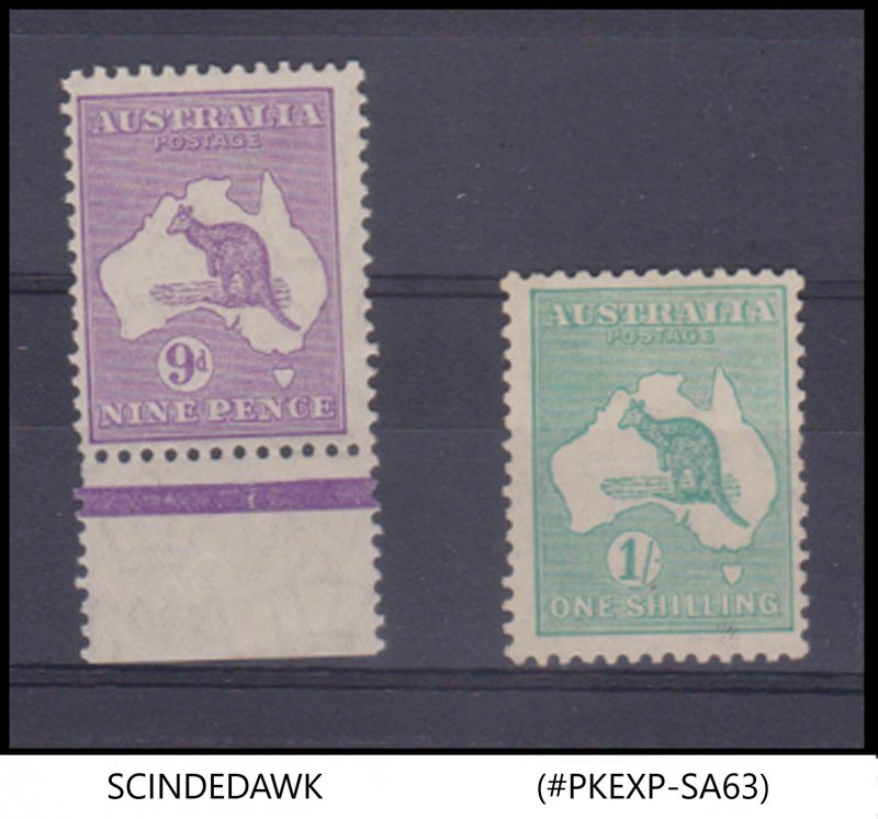 AUSTRALIA - 1913 KANGAROO STAMPS 2V SCOTT# 9 ( MNH) & SCOTT# 10 (MVLH)