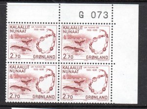 Greenland Sc 153 1984 2.7 kr glass pearls stamp corner number block of 4 mint NH